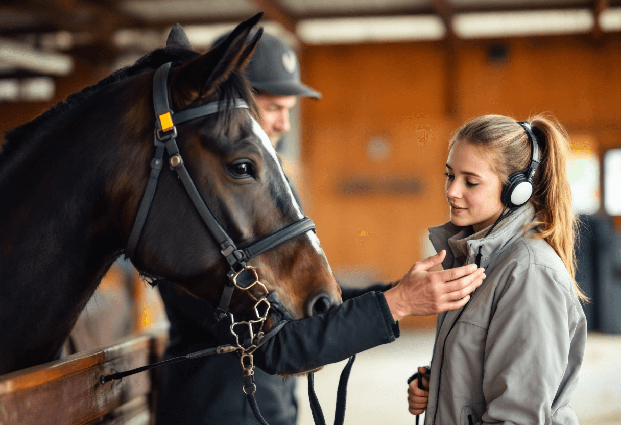 Reitcoach gibt Reitunterricht für angehende Reiter
