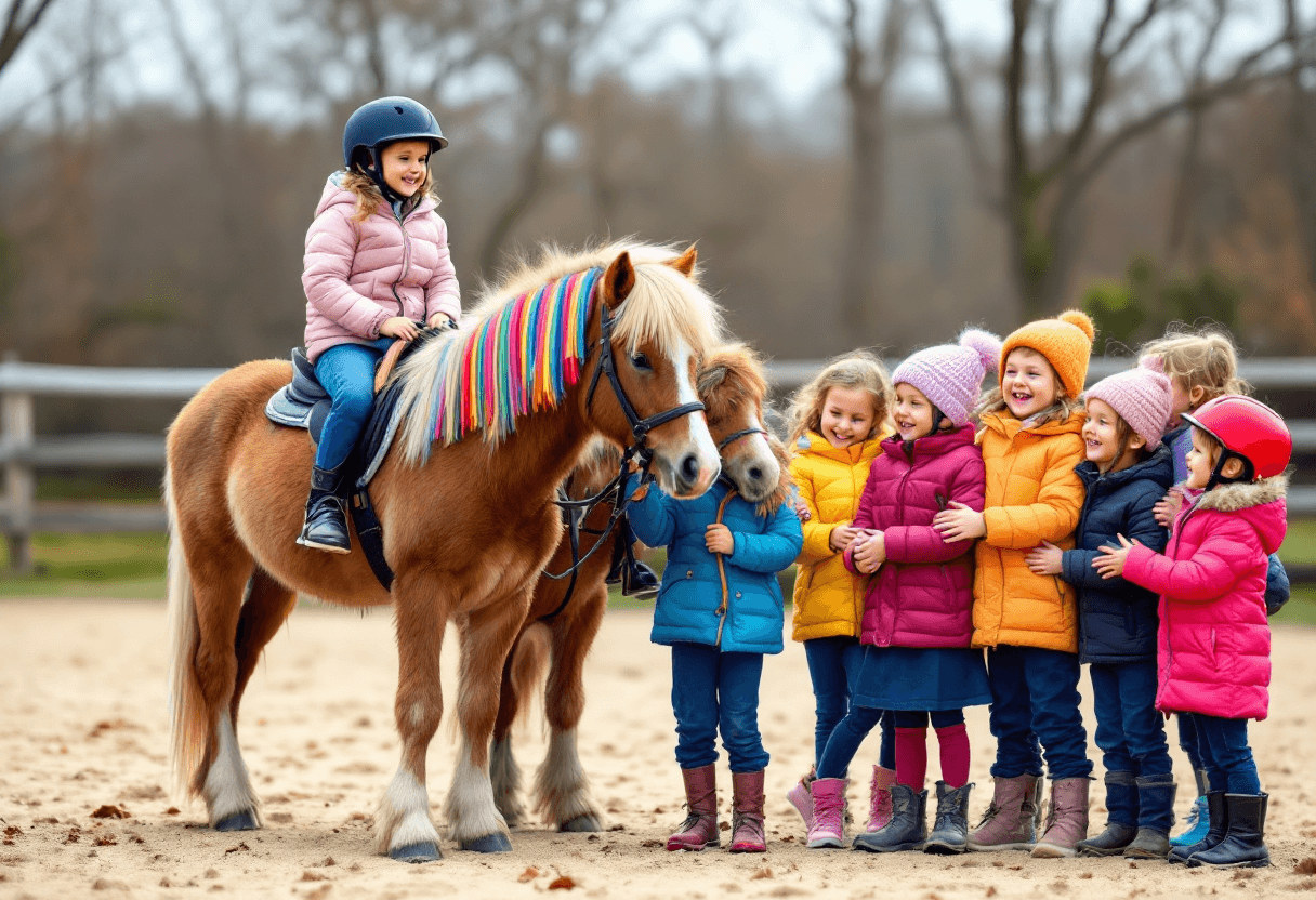 Reitpädagogin unterrichtet Kind im verantwortungsvollen Reiten